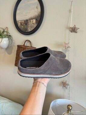 Merrell Womens Charcoal Suede Slip-On Loafers/Clogs